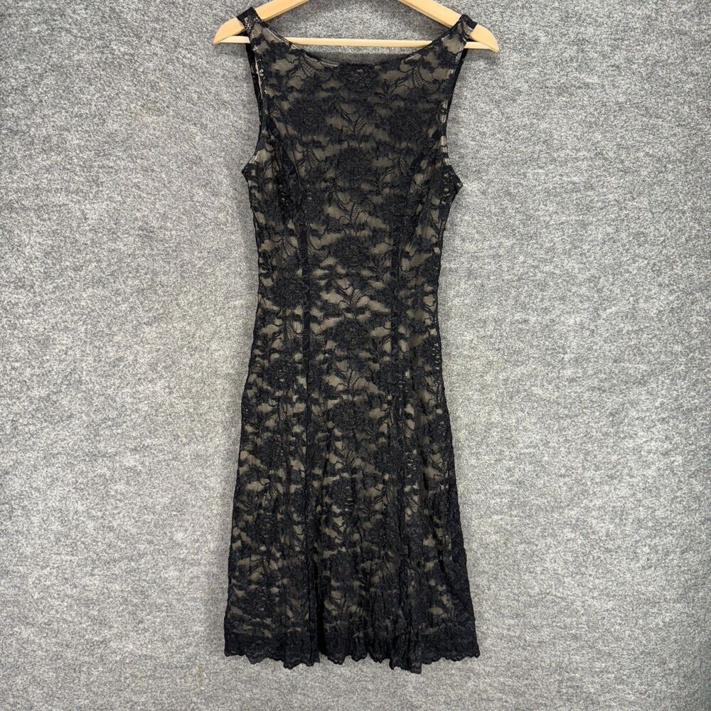 Mica Dress Women 8 Black Floral Crochet Sheath Midi Lined Sleeveless Casual